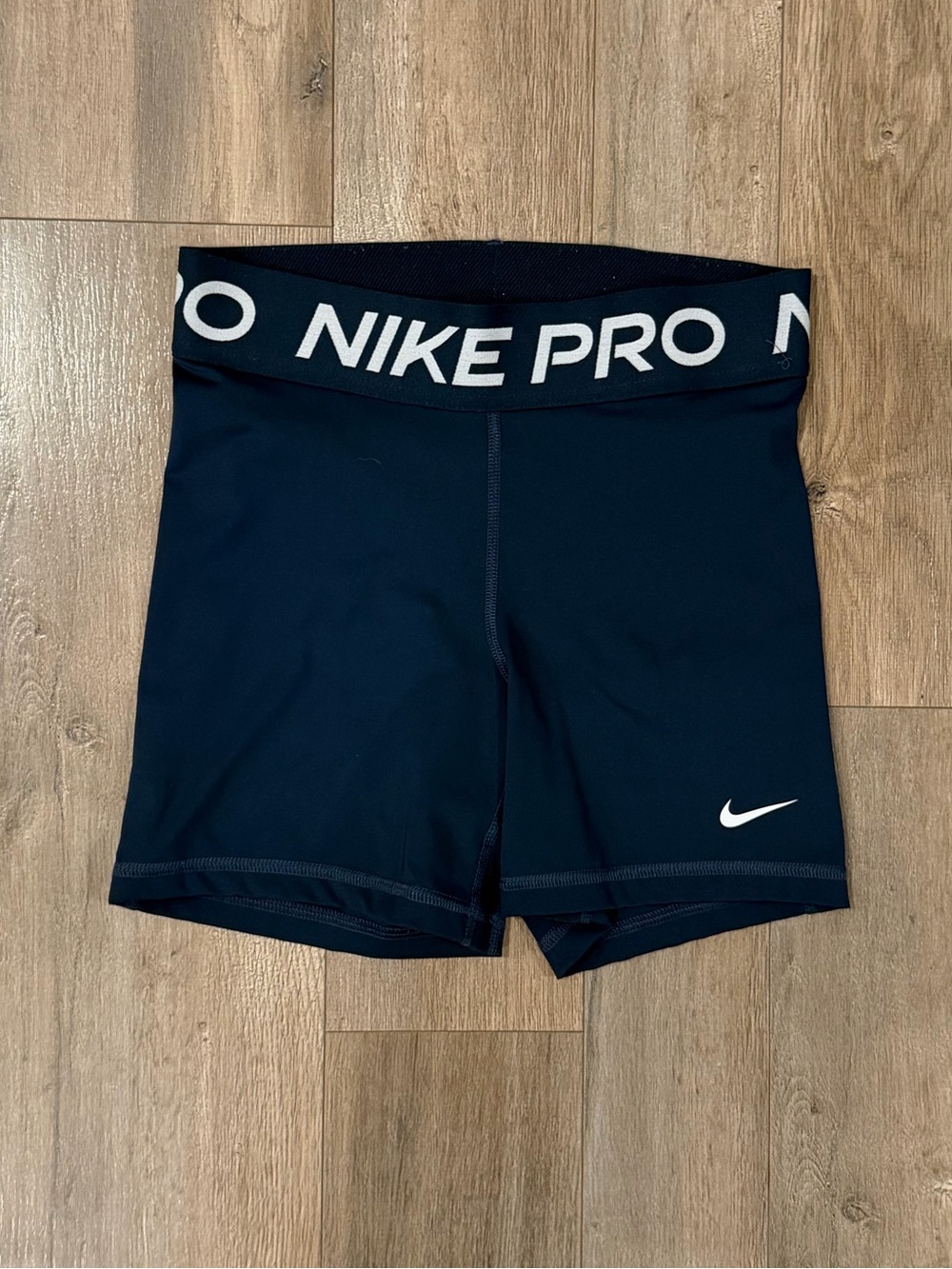 Nike Pro Navy Compression Bike Shorts with White Swoosh
